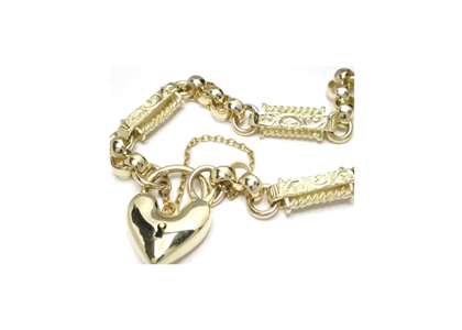 Gold Plated Mens Toggle Heart Charm Bracelet